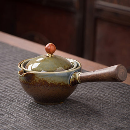 Ceramic Teapot With Wooden Handle Side-handle Pot